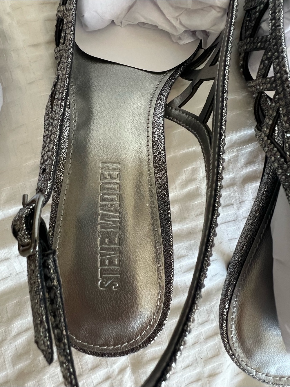 Steve Madden Silver / Pewter Rhinestone Pointed Slingback Heels - Picture 4 of 7